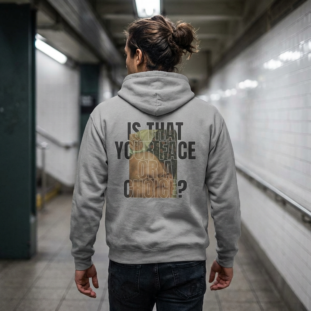 Grey Hoodie “Is that your face or a choice?”